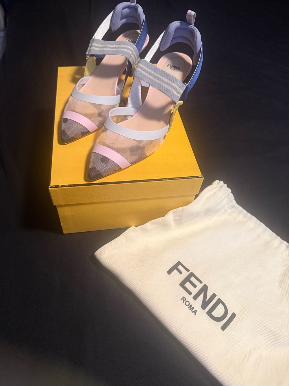 Fendi Two-Tone Pointed Slingback Pumps in Pink & Blue